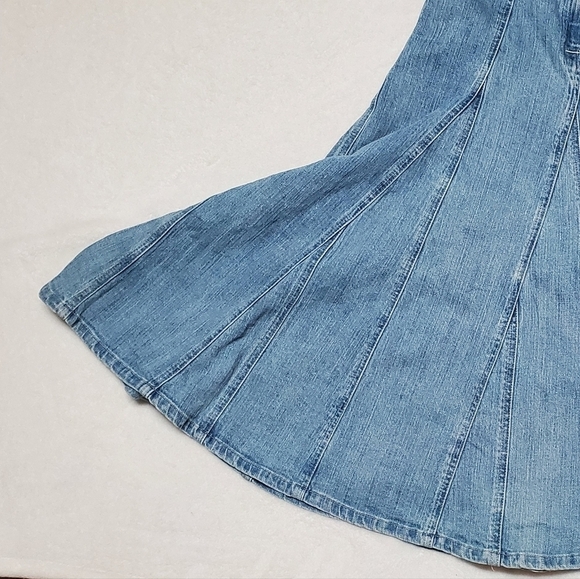 VINTAGE 1990s Light Wash Stone Wash High Rise Stretchy Midi Denim Panel Skirt M - Picture 10 of 11